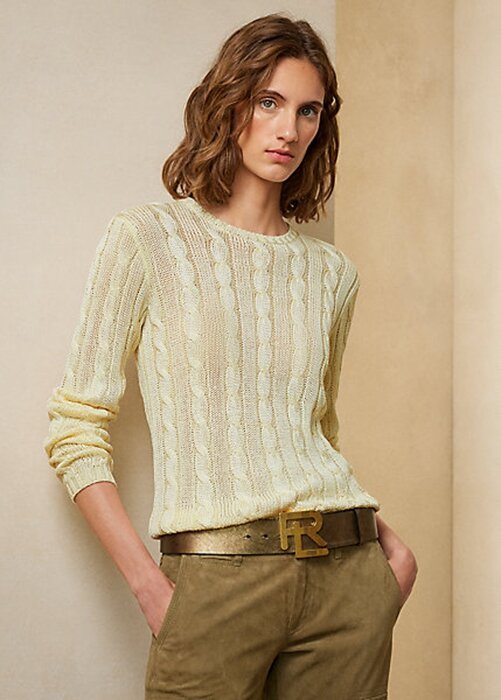 Krémové dámské svetry Ralph Lauren Cable-Knit Silk Crewneck Krémové dámské svetry Ralph Lauren Cable-Knit Silk Crewneck