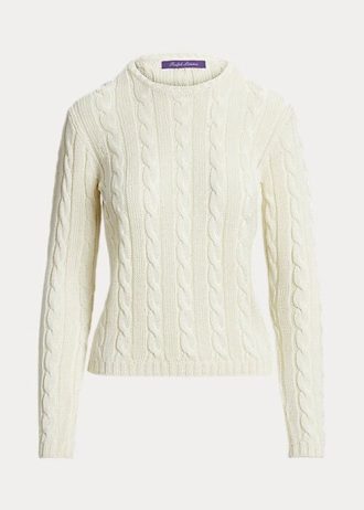 Krémové dámské svetry Ralph Lauren Cable-Knit Silk Crewneck Krémové dámské svetry Ralph Lauren Cable-Knit Silk Crewneck