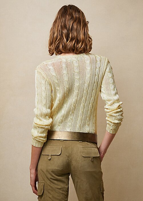 Krémové dámské svetry Ralph Lauren Cable-Knit Silk Crewneck Krémové dámské svetry Ralph Lauren Cable-Knit Silk Crewneck