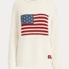 Krémové dámské svetry Ralph Lauren Flag Cashmere Crewneck