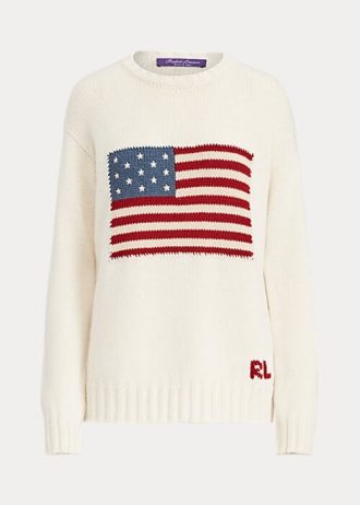 Krémové dámské svetry Ralph Lauren Flag Cashmere Crewneck Krémové dámské svetry Ralph Lauren Flag Cashmere Crewneck