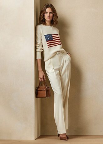 Krémové dámské svetry Ralph Lauren Flag Cashmere Crewneck Krémové dámské svetry Ralph Lauren Flag Cashmere Crewneck
