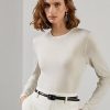 Krémové dámské svetry Ralph Lauren Merino Wool Crewneck