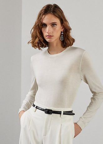 Krémové dámské svetry Ralph Lauren Merino Wool Crewneck Krémové dámské svetry Ralph Lauren Merino Wool Crewneck
