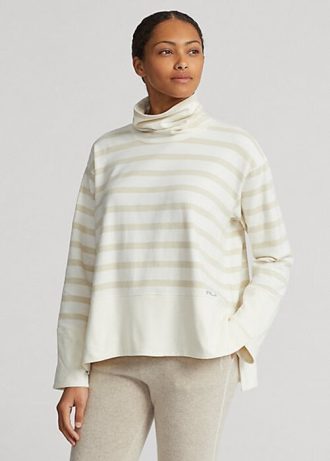 Krémové dámské svetry Ralph Lauren Striped Performance Fleece Krémové dámské svetry Ralph Lauren Striped Performance Fleece