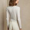Krémové dámské svetry Ralph Lauren z vlny s dlouhým rukávem a výstřihem do V