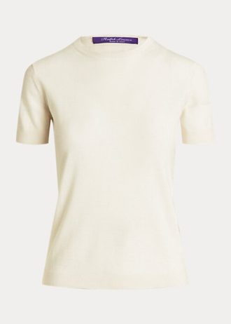 Krémové dámské svetry s krátkým rukávem Cashmere Jersey Ralph Lauren Krémové dámské svetry s krátkým rukávem Cashmere Jersey Ralph Lauren