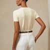 Krémové dámské svetry s krátkým rukávem Cashmere Jersey Ralph Lauren