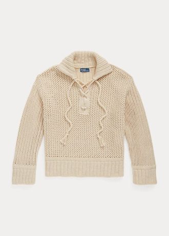 Krémové dámské svetry z bavlny a vlny Ralph Lauren s křížkovým stehem Krémové dámské svetry z bavlny a vlny Ralph Lauren s křížkovým stehem