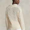 Krémové dámské svetry z bavlny a vlny Ralph Lauren s křížkovým stehem