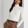 Krémová dámská trička Ralph Lauren Jersey Rolák Krémová dámská trička Ralph Lauren Jersey Rolák