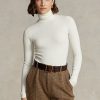 Krémová dámská trička Ralph Lauren Stretch s žebrovaným rolákem Krémová dámská trička Ralph Lauren Stretch s žebrovaným rolákem