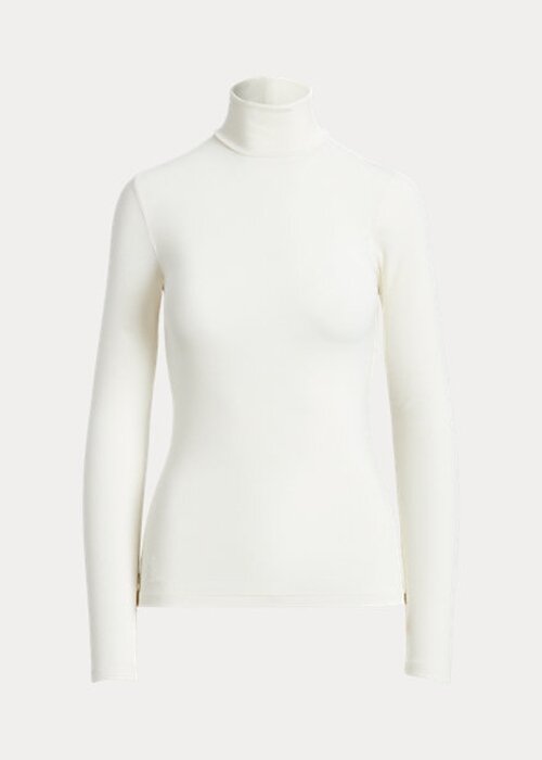 Krémová dámská trička Ralph Lauren Stretch s žebrovaným rolákem Krémová dámská trička Ralph Lauren Stretch s žebrovaným rolákem