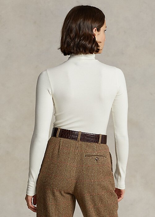 Krémová dámská trička Ralph Lauren Stretch s žebrovaným rolákem Krémová dámská trička Ralph Lauren Stretch s žebrovaným rolákem