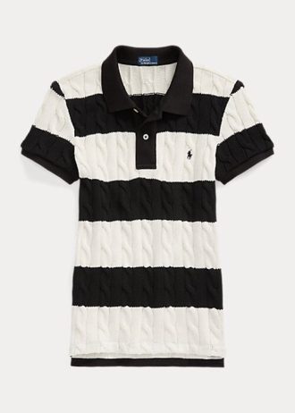Krémová/černá dámská polokošile Slim Fit Cable-Knit Ralph Lauren