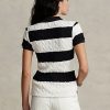 Krémová/černá dámská polokošile Slim Fit Cable-Knit Ralph Lauren