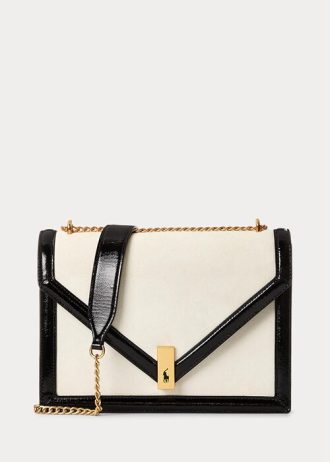 Krémové/černé dámské semišové obálkové crossbody kabelky Ralph Lauren Polo ID