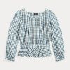 Krémová / modrá dámská košile Ralph Lauren Gingham Voile Peplum Krémová / modrá dámská košile Ralph Lauren Gingham Voile Peplum