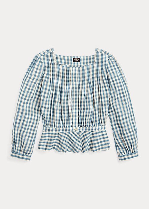 Krémová / modrá dámská košile Ralph Lauren Gingham Voile Peplum Krémová / modrá dámská košile Ralph Lauren Gingham Voile Peplum