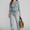 Krémová / modrá dámská košile Ralph Lauren Gingham Voile Peplum Krémová / modrá dámská košile Ralph Lauren Gingham Voile Peplum