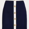 Krémové/námořnické dámské dvoubarevné krepové sukně Ralph Lauren s předním knoflíkem Krémové/námořnické dámské dvoubarevné krepové sukně Ralph Lauren s předním knoflíkem