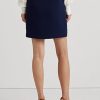 Krémové/námořnické dámské dvoubarevné krepové sukně Ralph Lauren s předním knoflíkem Krémové/námořnické dámské dvoubarevné krepové sukně Ralph Lauren s předním knoflíkem