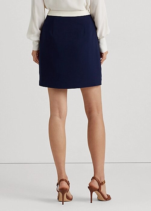 Krémové/námořnické dámské dvoubarevné krepové sukně Ralph Lauren s předním knoflíkem Krémové/námořnické dámské dvoubarevné krepové sukně Ralph Lauren s předním knoflíkem