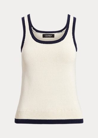 Krémové/námořnické dámské dvoubarevné svetry bez rukávů ze směsi bavlny Ralph Lauren Krémové/námořnické dámské dvoubarevné svetry bez rukávů ze směsi bavlny Ralph Lauren