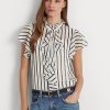 Krémová/námořnická dámská šifonová košile Ralph Lauren s proužkovaným volánem