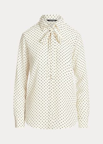 Krémové / námořnické dámské krepové košile Ralph Lauren s kravatou a výstřihem Krémové / námořnické dámské krepové košile Ralph Lauren s kravatou a výstřihem
