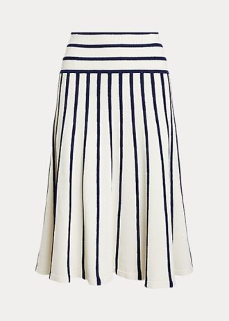 Krémové/námořnické dámské pruhované pletené midi sukně Ralph Lauren Krémové/námořnické dámské pruhované pletené midi sukně Ralph Lauren