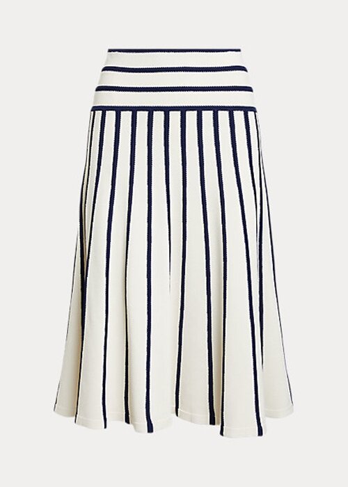 Krémové/námořnické dámské pruhované pletené midi sukně Ralph Lauren Krémové/námořnické dámské pruhované pletené midi sukně Ralph Lauren