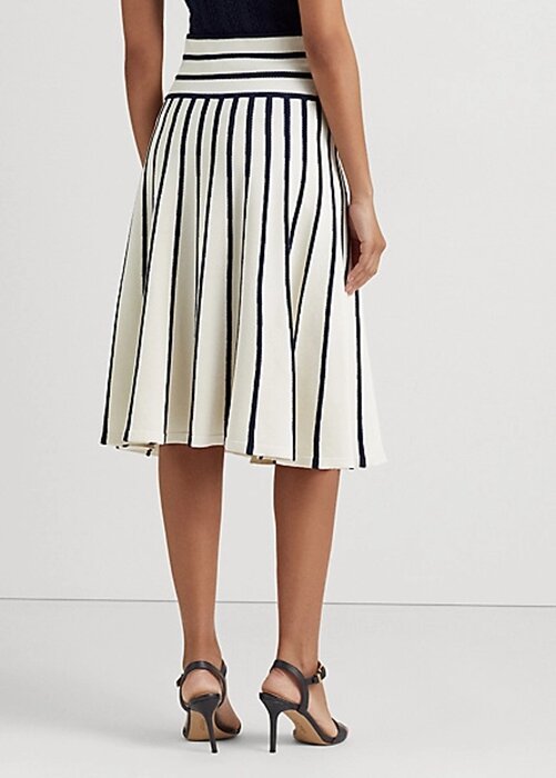 Krémové/námořnické dámské pruhované pletené midi sukně Ralph Lauren Krémové/námořnické dámské pruhované pletené midi sukně Ralph Lauren