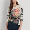 Krémové/námořnické dámské Ralph Lauren Floral & Pruhovaná Jersey trička s dlouhým rukávem Krémové/námořnické dámské Ralph Lauren Floral & Pruhovaná Jersey trička s dlouhým rukávem