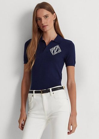 Krémové/námořnické dámské svetry Ralph Lauren dvoubarevné bavlněné kardigany Krémové/námořnické dámské svetry Ralph Lauren dvoubarevné bavlněné kardigany