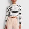 Krémové/námořnické dámské svetry Ralph Lauren Striped Cropped Mockneck