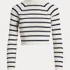 Krémové/námořnické dámské svetry Ralph Lauren Striped Cropped Mockneck