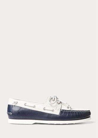 Krémová/námořnická pánská dvoubarevná kožená obuv pro volný čas Ralph Lauren Merton