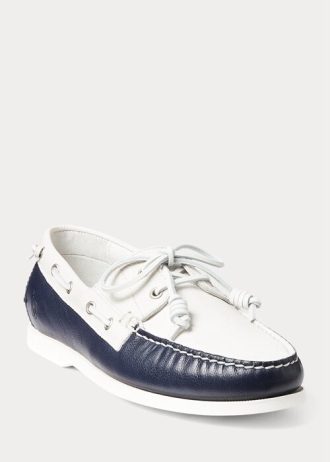Krémová/námořnická pánská dvoubarevná kožená obuv pro volný čas Ralph Lauren Merton