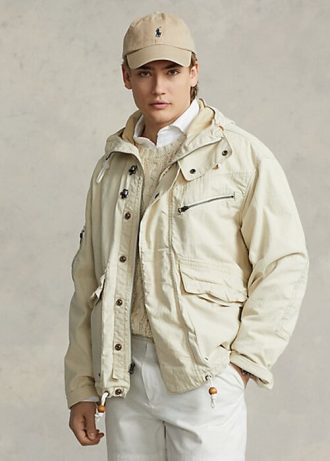 Krémové pánské bundy s kapucí Ralph Lauren s rybí kostí Krémové pánské bundy s kapucí Ralph Lauren s rybí kostí