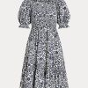 Květinové dámské bavlněné šaty Ralph Lauren s květinovými blousonovými rukávy Květinové dámské bavlněné šaty Ralph Lauren s květinovými blousonovými rukávy
