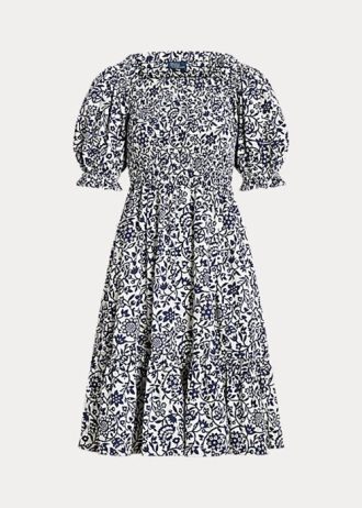 Květinové dámské bavlněné šaty Ralph Lauren s květinovými blousonovými rukávy