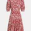 Květinové dámské krepové šaty Ralph Lauren s květinovými skopovými rukávy Godet Květinové dámské krepové šaty Ralph Lauren s květinovými skopovými rukávy Godet