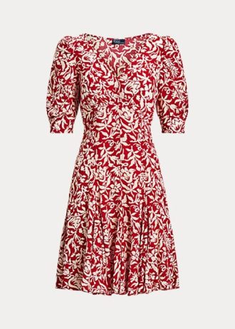 Květinové dámské krepové šaty Ralph Lauren s květinovými skopovými rukávy Godet