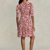 Květinové dámské krepové šaty Ralph Lauren s květinovými skopovými rukávy Godet Květinové dámské krepové šaty Ralph Lauren s květinovými skopovými rukávy Godet