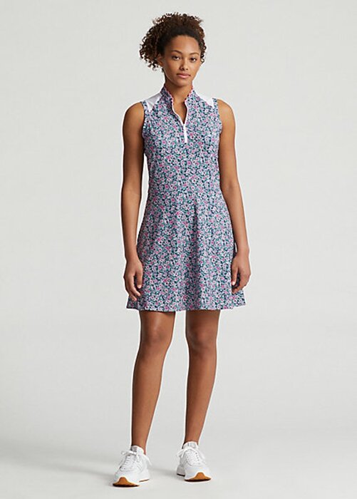 Květinové dámské Ralph Lauren květinová hybridní síťka & Jersey šaty Květinové dámské Ralph Lauren květinová hybridní síťka & Jersey šaty