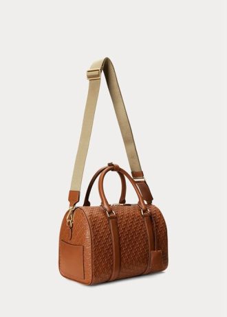Lauren Tan/Buff Dámské kožené brašny Ralph Lauren s reliéfem střední kadenské brašny