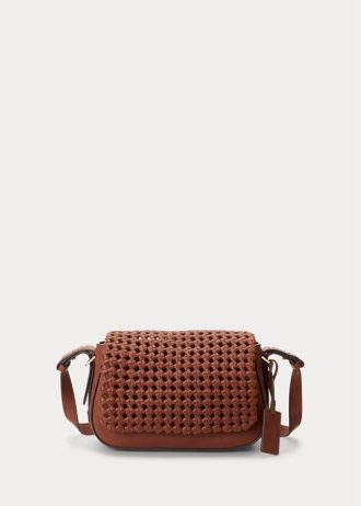 Lauren Tan Dámské tkané kožené malé kabelky Maddy přes rameno Ralph Lauren