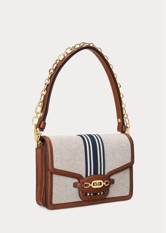 Lauren Tan /Navy Dámská střední pruhovaná plátěná kabelka Ralph Lauren