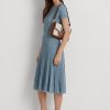 Lauren Tan /Navy Dámská střední pruhovaná plátěná kabelka Ralph Lauren